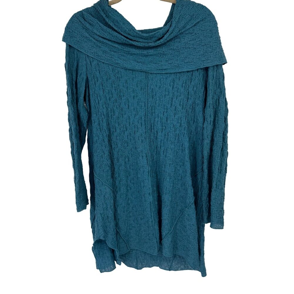 Ali Miles womens Teal Long-Sleeve crinkle Cowl Neck Tunic Top size medium